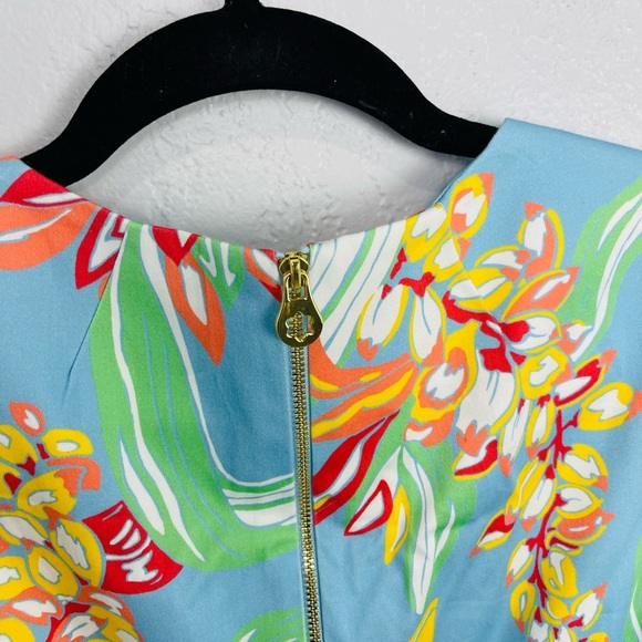 Draper James Sky Blue Georgia Ribbon Floral V Neck Dress Floral 2 - Picture 8 of 11